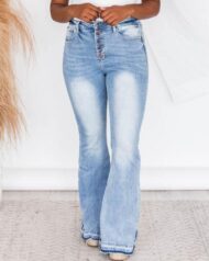 90s Vintage Button Up High Waist Flare Jeans - Image 3