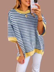 Women's Oversized Striped Color Block Half Sleeve Tops (Buy 2 Free Shipping) - Image 7