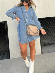 Button Denim Bubble Sleeve Dress (Buy 2 Free Shipping) - Image 7