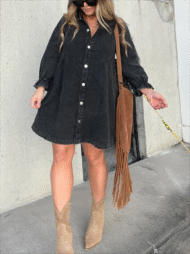 Button Denim Bubble Sleeve Dress (Buy 2 Free Shipping) - Image 10