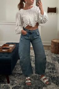 High Stretch Mid-Rise Barrel Jeans Fashion Wide Leg Shape (Buy 2 Free Shipping) - Image 5