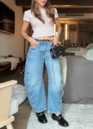 High Stretch Mid-Rise Barrel Jeans Fashion Wide Leg Shape (Buy 2 Free Shipping) - Image 6