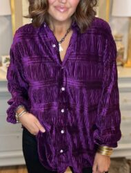 Women's Shirred Velvet Button Down Top (Buy 2 Free Shipping) - Image 3