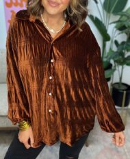 Women's Shirred Velvet Button Down Top (Buy 2 Free Shipping) - Image 4
