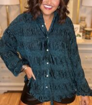 Women's Shirred Velvet Button Down Top (Buy 2 Free Shipping) - Image 5