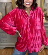 Women's Shirred Velvet Button Down Top (Buy 2 Free Shipping) - Image 6