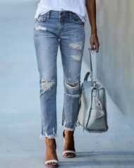 Washed Frayed Fringed Jeans - Image 3