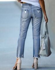 Washed Frayed Fringed Jeans - Image 4