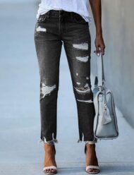 Washed Frayed Fringed Jeans - Image 6
