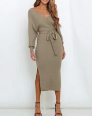 Women's Wrap V Neck Slit Sweater Dresses (Buy 2 Free Shipping) - Image 12