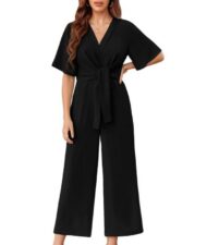 Women's V Neck Tie Knot Front Wide Leg Jumpsuits (Buy 2 Free Shipping) - Image 5