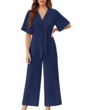Women's V Neck Tie Knot Front Wide Leg Jumpsuits (Buy 2 Free Shipping) - Image 6