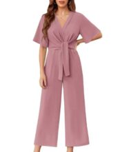 Women's V Neck Tie Knot Front Wide Leg Jumpsuits (Buy 2 Free Shipping) - Image 7