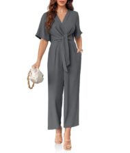 Women's V Neck Tie Knot Front Wide Leg Jumpsuits (Buy 2 Free Shipping) - Image 8